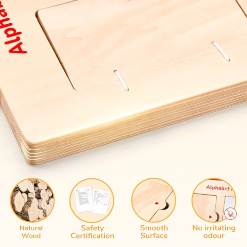 JoyCat Wooden Letter Tracing Board for Toddlers 3-5, Magnetic Alphabet & Number Writing Practice Board with 36 Double-Sided Cards, Reusable Preschool Handwriting Toy, Travel Learning Activity