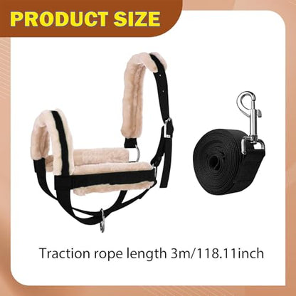 Cattle Traction Halter Outdoor Cattle Harness with 300cm Rope Essential Barn Equipment Suitable for Animal Management Farm, Black L
