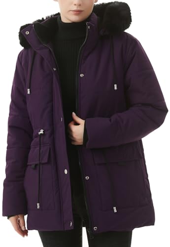 MOERDENG Women's Warm Winter Puffer Coat Thicken Fleece Lined Down Jacket Faux Fur Detachable Hood Snow Parka - color: Purple, size: Medium