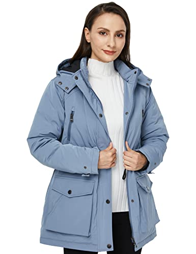 WenVen Women's Waterproof Winter Coats Warm Thicken Puffer Jackets with Detachable Hood - color: Blue, size: 3X-Large