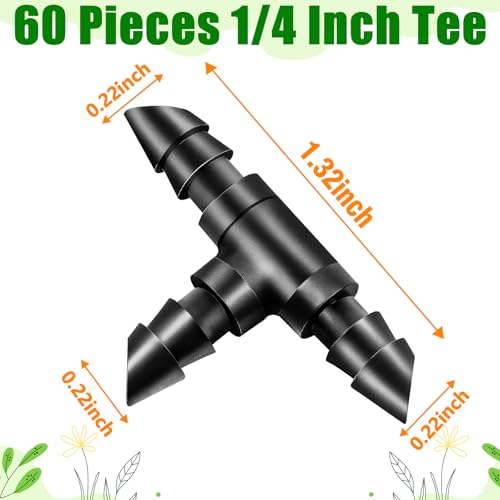 60 Pack Drip Irrigation 1/4" Barbed Tee Fittings, Drip Line Barbed T Connectors for 1/4 Inch Irrigation Tubing Micro Irrigation Connection Parts for Garden Sprinkler Systems - size: 1/4 Inch Tee-60P