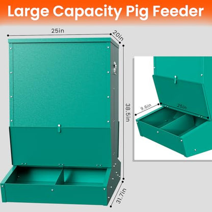 Heavy Duty 4-Door Hog Feeder for Pigs, Outdoor Self Feeder with Rainproof Lid for Hog Farm, Homestead, and Pasture