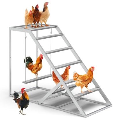 Chicken Perch Swing for Coop – Wooden Hanging Roosting Bar & Climbing | Chicken Perch for Hens & Chicks | Chicken Coop Accessories for Exercise, Pecking & Balance Training,Grey