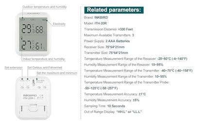 Inkbird ITH-20R Wireless Hygrometer Thermometer Indoor Outdoor Sensor