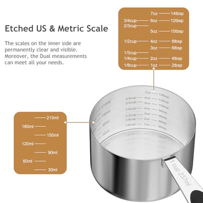 LEIFENY 1PCS 1CUP(237ml) Dog Cat Food Scoop, Stainless Steel Measuring Cup, Metal Pet Scooper with Inner Precision Scale Measurement - size: 1 cup