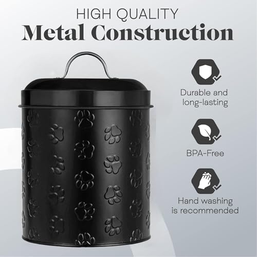 Amici Home – Pet Puppy Paws Black Metal Canister – Large, 140 Oz - color: Black, size: 140 fl oz