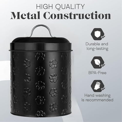Amici Home – Pet Puppy Paws Black Metal Canister – Large, 140 Oz - color: Black, size: 140 fl oz