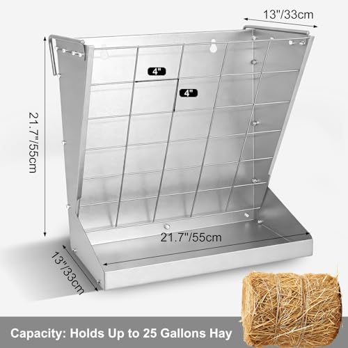 Wall Mount Hay Feeder,2 in 1 Hay & Grain Livestock Feeder,Heavy-Duty Metal Wall Mount Hay Rack for Goats/Sheep, Horses, Cattle