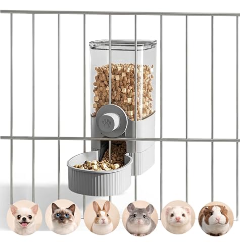 Auto Gravity Food Dispenser for Cage Hanging, 41OZ Capacity Hanging Automatic Pet Cage Feeder, Food Bowl for Cats Dogs Rabbit Ferret Chinchilla Bird Hedgehog Guinea Pig (Grey) - color: Grey