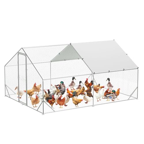 Large Metal Chicken Coop, Walk-in Poultry Cage, Chicken Run Pen House with Reinforcement & Waterproof & Anti-Ultraviolet Cover Chicken Coop Run with Double Lockable Doors for Outdoor 9.8 x13.1X 6.6ft