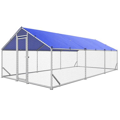 Sino Luban Metal Large Chicken Coop Run for Yard with Waterproof Cover, Chicken Runs for 30 Chickens/Ducks, Chicken Pen Chicken Enclosure Outdoor, Walk-in Poultry Cage (Upgrade Support Brace) - size: 17.8x8.9 FT