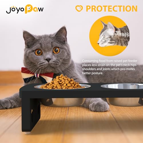 Elevated Dog Bowls, Bamboo Raised Dog Bowl for Small Dogs & Cats, with 2 Stainless Steel Bowls (4'' Tall-20oz Bowl, Black) - color: Black, size: Small: 4'' Tall-20 oz Bowl