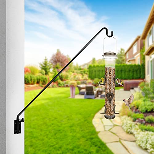MIXXIDEA 2 Packs Heavy Duty Extended Reach Wall Mounted Deck Hook Wall Pole, Wall Bracket Direction and Length Adjustable Plant Bracket for Bird Feeders, Planters, Suet Baskets, Lanterns, Wind Chimes - size: 43in Long Wall Mounted Hook-2 Packs