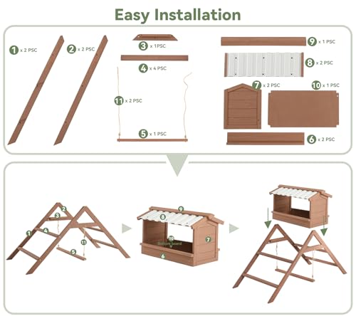 Chicken Roosting Bar, Nesting Box with Waterproof Roof+Perches+Swing | 3 In 1 Design for Hens, Indoor & Outdoor Roosting Bar, Ideal for 5-8 chickens - size: 58.0"L x 27.0"W x 35.0"H
