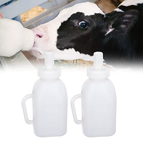 Calf Feeding Bottle 1L Capacity Thick Durable Easy Cleaning Calf Milk Feeder with Detachable Pacifier for Calves and Lambs Farm Use Plastic Silicone 2 Pack