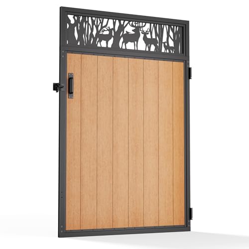 4x6FT (46.78"W X 70.8"H) 201 Stainless Steel Anti Sag Wooden Fence Gate Kit Heavy Duty Garden Gate Frame Hardware Kit Reinforcement (Left/Right Free-Installation) - size: W4xH6 FT-Deer