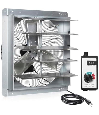 24 Inch Shutter Exhaust Fan, Vent Fan with Power Cord Wall-Mount, High Speed 4200 CFM for Garages, Attic, Shops, Greenhouse - size: 24 IN