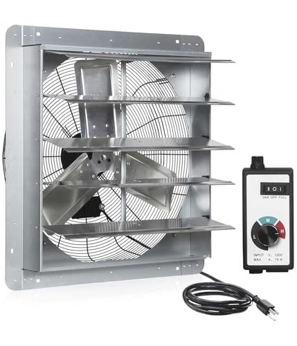 24 Inch Shutter Exhaust Fan, Vent Fan with Power Cord Wall-Mount, High Speed 4200 CFM for Garages, Attic, Shops, Greenhouse - size: 24 IN