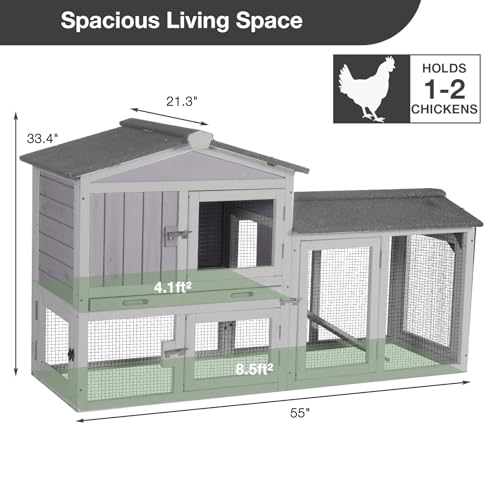 Chicken Coop Outdoor, Wooden Chicken House with Leakproof Tray and Waterproof Roof, Small Chicken Coops for 2 Chickens, Duck House, Rabbit Hutch