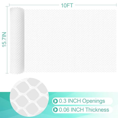 Plastic Mesh Fence Sheet 15.7IN x 10FT - 0.3IN Opening Plastic Chicken Wire Netting Roll Durable for Dogs, Poultry, Puppy, Garden Snake Barrier with 50 Pcs Zip Ties - White - color: White, size: 15.7IN x 10FT + 50Ties
