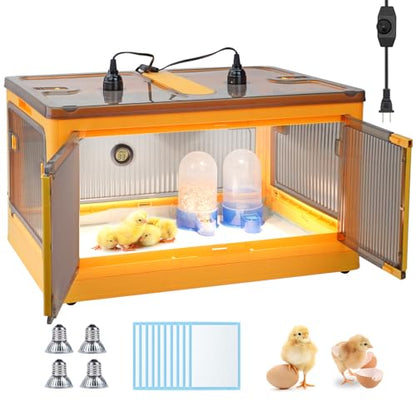 Chick Brooder Box for Chicks, Quail Brooder Box Kit with Heater Feeder and Waterer Set Chicks Warmer for 20 Duckling Parrot Lizard Ducks Bedding Indoor (23.62”x16.53”x13” Yellow)
