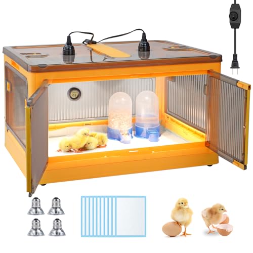 Chick Brooder Box for Chicks, Quail Brooder Box Kit with Heater Feeder and Waterer Set Chicks Warmer for 20 Duckling Parrot Lizard Ducks Bedding Indoor (23.62”x16.53”x13” Yellow)
