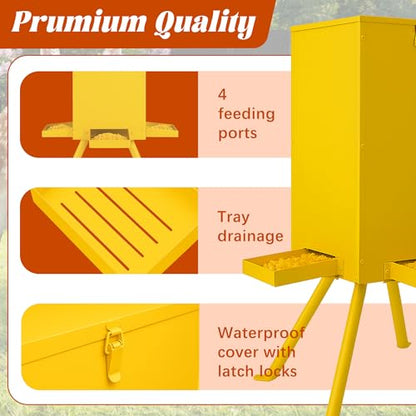PROLEE 85lbs Deer Feeder,Weatherproof Deer Feeders with 4 Feeding Tray and 4-Leg Stand,Heavy Duty Metal Gravity Feeder for Deers and Wildlife (Yellow) - color: Yellow