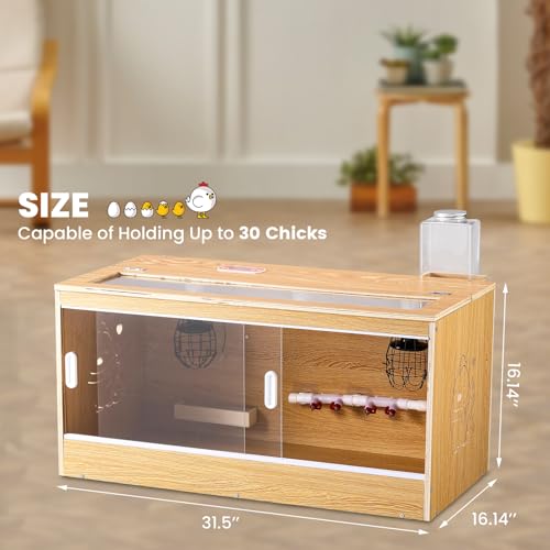 Brooder for Chicks, 32" Chicken Brooder with Feeding & Watering System, Upgrade Sliding Door Design, Super Easy to Clean Up to 30 Chicks 32" L x 16" W x 16" H
