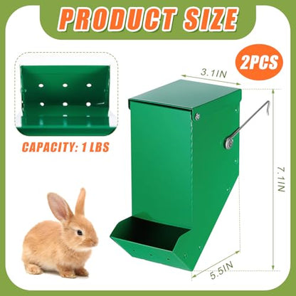 Maxcheck 2 Pcs Rabbit Feeder for Cages Small Animal Food Pellet Dispenser with Lid Metal Chicken Grit Oyster Shell Squirrel Feeders Outside(3.2 Inches,Mesh Bottom,Green) - color: Green, size: 3.2 Inches