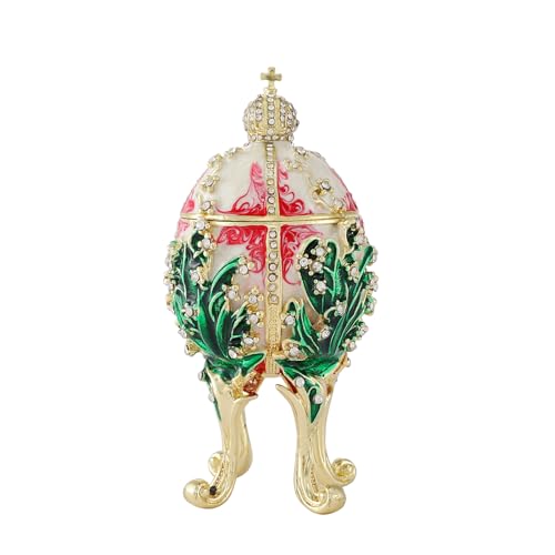 QIFU Hand Painted Red White Easter Egg Style Enamel Trinket Box Hinged, Unique Gift for Family - color: Red White