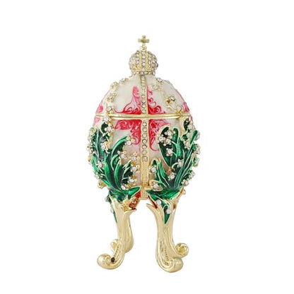 QIFU Hand Painted Red White Easter Egg Style Enamel Trinket Box Hinged, Unique Gift for Family - color: Red White