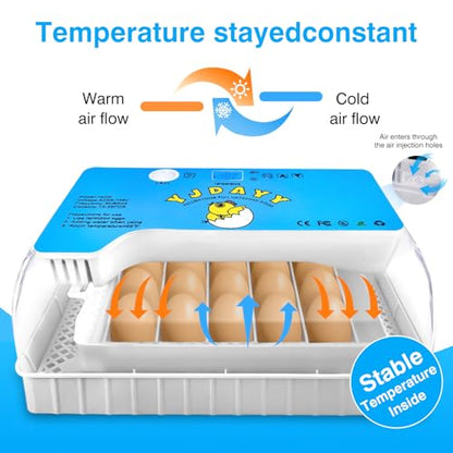 Incubators for Hatching Eggs 15-35 Eggs Incubator with Automatic Egg Turning and ℉Temperature Display LED Candler Poultry Incubator for Hatching Chicken Duck-Y (Blue)