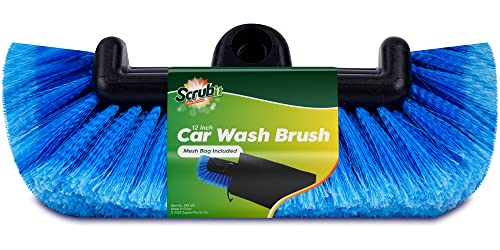 SCRUBIT 12" Car Wash Brush with Soft Bristles for Car Truck Boat Deck & House Cleaning, Exterior Washing Brush Connects with Pole & Hose, Storage Bag Included (Blue) - color: Blue
