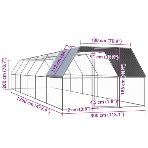 Galvanized Steel Outdoor Chicken Cage 9.8'x39.4'x6.6' with PE Roof and Lockable Door for Hens Ducks Rabbits and Small Animals - size: 9.8' x 39.4' x 6.6' (W x D x H)
