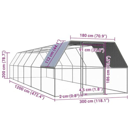 Galvanized Steel Outdoor Chicken Cage 9.8'x39.4'x6.6' with PE Roof and Lockable Door for Hens Ducks Rabbits and Small Animals - size: 9.8' x 39.4' x 6.6' (W x D x H)