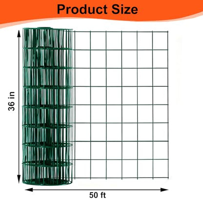 Wire Mesh Roll for Poultry Cages 36IN x50FT- Heavy Duty Fencing Net for Farm Garden Animal Plant Protection, Chicken Wire Fence, Easy to Install Fencing for Rabbits, Birds, Vegetables (Green) - color: Green