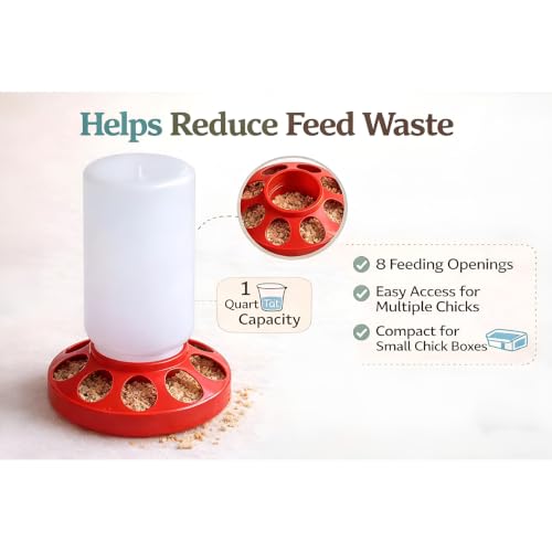 2026 New Baby Chick Feeder and Waterer Set,1 Quart Poultry Starter Kit,8-Hole Chick Feeder with Gravity Waterer for Chicks,Ducklings,and Small Poultry Brooder Supplies