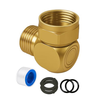 90° Hose Elbow Adapter, Brass 3/4" Garden Hose Connector with PTFE Tape and Washer, Right Angle Anti-Kink, Leak-Proof Fitting for RV, Outdoor Faucets - size: 3/4 Connector