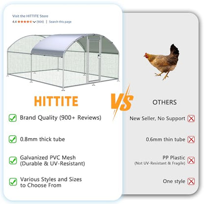 HITTITE Large Metal Chicken Coop with Run, 12.8 x 9.84 x 6.23 ft Walk in Poultry Cage Chicken Run Pen, Dome Roof Outdoor Chicken Runs for Yard with Waterproof & Anti-UV Cover - size: 153.6"L x 118.0"W x 74.7"H