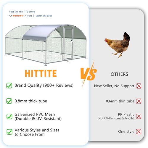 HITTITE Large Metal Chicken Coop with Run, 12.8 x 9.84 x 6.23 ft Walk in Poultry Cage Chicken Run Pen, Dome Roof Outdoor Chicken Runs for Yard with Waterproof & Anti-UV Cover - size: 153.6"L x 118.0"W x 74.7"H