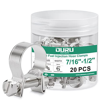 OURU 20PCS 1/4" Fuel Line Clamp 304 Stainless Steel,Adjustable 7/16"-1/2" Dia (11-13mm) Mini Fuel Injection Gas Line Hose Clamps,Pipe Clamp for Automotive,Diesel Petrol Pipe - size: 20PCS 7/16"-1/2" (11-13mm)