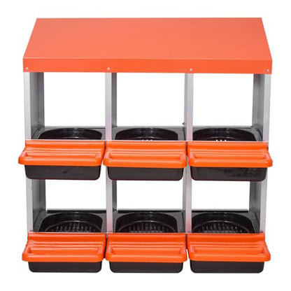 VEVOR 2 Tiers Chicken Nesting Boxes, 6 Compartments, Metal Egg Laying Boxes with Protective Collection Lids, Roll Out Nesting Box, Easy to Assemble, Ideal for Hens, Ducks, Chickens, and Other Poultry - size: 31.3"L x 20.6"W x 31.1"H