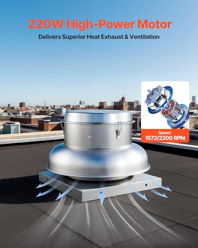 VEVOR Roof Exhaust Fan, 900CFM & 1500CFM Adjustable Speed Control Attic Vent Fan with High-Power Motor, 21inch Fan Base Heavy-Duty Aluminum Alloy, Compact for Garage,Kitchen,Bathroom,Silver - size: 900CFM & 1500CFM