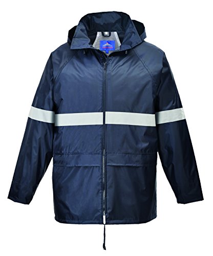 Portwest F440 Men's Hi Vis Waterproof Hooded Rain Jacket - Classic Iona Reflective Rain Coat Navy, 3X-Large - color: Navy, size: 3X-Large