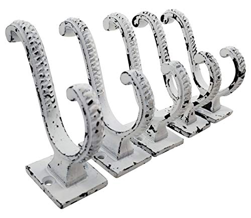 Iron Scroll Coat Hooks - Wall Mounted Rustic Farmhouse Cast Iron DIY Coat Towel Hat Scarf Bag Hook - 5 Pack (Antique White) - style: Scroll (Antique White)