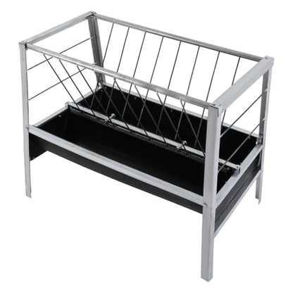 Pasture Grain & Hay Feeder 53 Gallon Heavy Duty 2-in-1 Livestock Feeder Livestock Feed Trough Feed Pan for Goats, Calves, Cow, Foal, Sheep