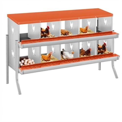 Removable Tray & Ventilated - Metal Chicken Nesting Box for Small Animals - 10 Compartments, Wall Mountable, Easy Clean, Secure Egg Collection - Red, 10 Compartments ZW - color: Orange | 10 Compartment+legs