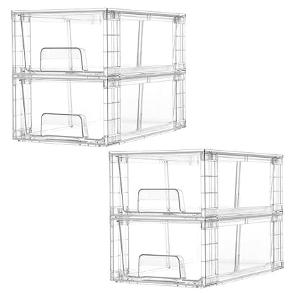 Vtopmart 4 Pack Stackable Storage Drawers,Clear Acrylic Drawer Organizers with Handles, Easily Assemble for Fridge, Bathroom,Kitchen Undersink,Cabinet,Pantry Organization and Storage - size: 4Pack 4.4"H-with Dividers