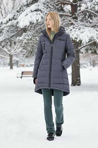 Orolay Women's Winter Down Jacket Long Quilted Puffer Coat Warm Hooded Slim Fit Outerwear - color: Dark Grey, size: X-Small