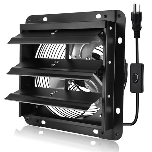 Criditpid 7 Inch Wall Shutter Exhaust Fan, Kitchen Exhaust Fan with ON/OFF Switch for Attic, Gable, Shed, Basement, Greenhouse, Garage Door Exhaust Fans, 576CFM, 1700RPM, Black - color: with ON/OFF Switch, size: 7 Inch Exhaust Fan